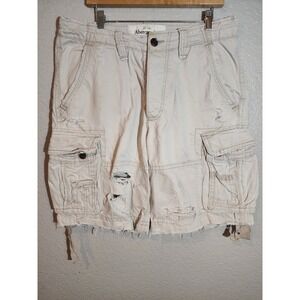 Abercrombie & Fitch Men's Cargo Shorts, Size 32, Khaki, Distressed, Inseam 10